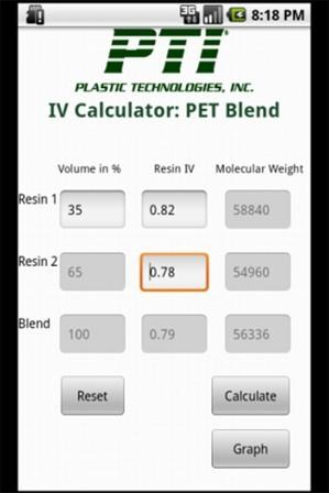 Free Smartphone App Calculates IV for PET Blends